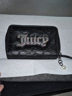 Juicy Couture Black Embossed Wristlet Wallet with Crystal Logo